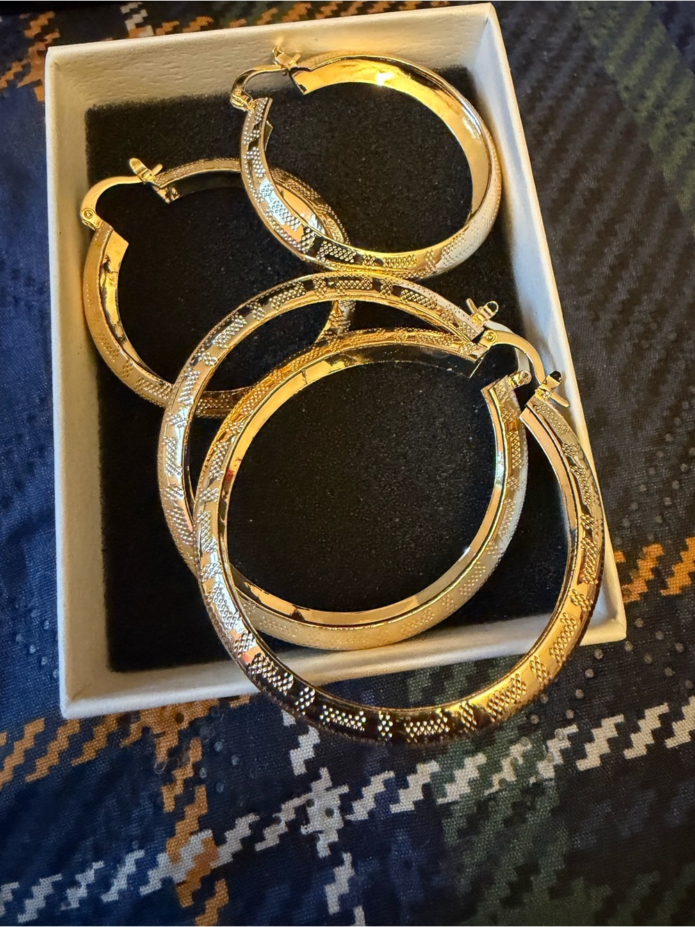 Gold Textured Hoop Earrings - Women's
